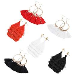 ORAZIO 6-8 Pairs Tassel Earrings for Women Bohemian Fringe Earrings