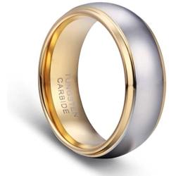 TUSEN JEWELRY Mens Wedding Bands 18K Gold Plated Tungsten Promise Rings Comfort Fit 8MM