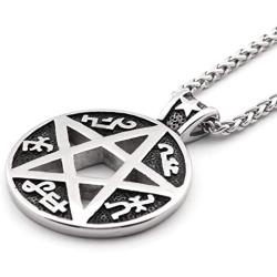 GUNGNEER Stainless Steel Seal of Solomon Pentacle Pentagram Pendant Symbol Wiccan Necklace Pagan Jewelry Amulet