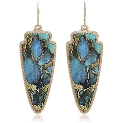 Marble Effect on Recycled Wood, Arrowhead Shape Drop Statement Earrings Marble Effect on Recycled Wood, Arrowhead Shape Drop Statement Earrings