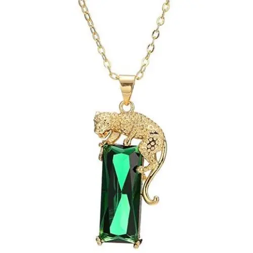 AILUOR 14K Gold Plated Green Crystal Leopard Pendant Necklace, Women Mens Hip Hop Punk Created Emerald Panther Necklace Jewelry Gifts AILUOR 14K Gold Plated Green Crystal Leopard Pendant Necklace, Women Mens Hip Hop Punk Created Emerald Panther Necklace Jewelry Gifts