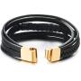 COOLSTEELANDBEYOND Mens Women Stainless Steel Feather Multi-Strand Black Braided Leather Bangle Bracelet