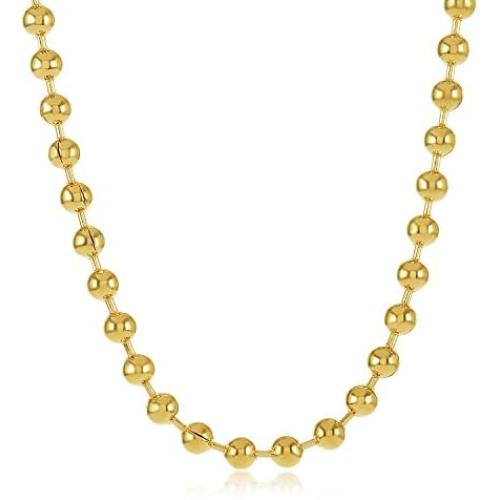 The Bling Factory 3.3mm 14k Yellow Gold Plated Ball Military Bead Chain Necklace
