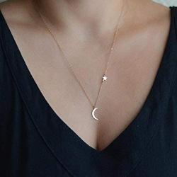 Zoestar Fashion Copper Moon Star Pendant Necklace for Women and Girls Silver Simple Crescent Necklace Jewelry for Great Gift