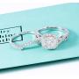 DovEggs Sterling Silver Center 2ct 7.5X7.5mm G-H-I Color Cushion Cut Created Moissanite Halo Engagement Ring Bridal Set 2 Pieces