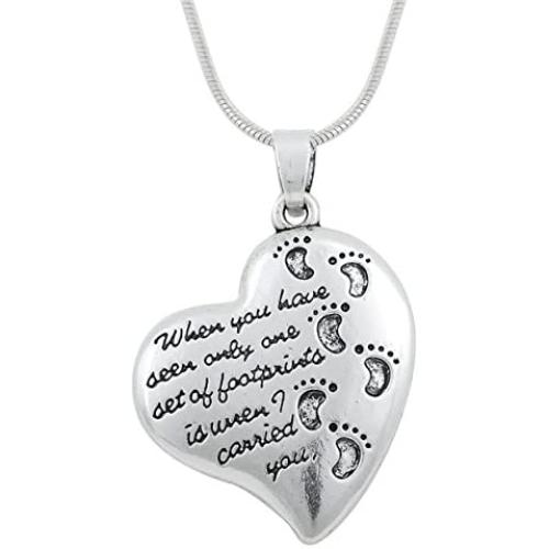 Lemegeton Footprints in the Sand Beautiful Poems Heart Shaped Necklace Gift Jewelry for Men Women