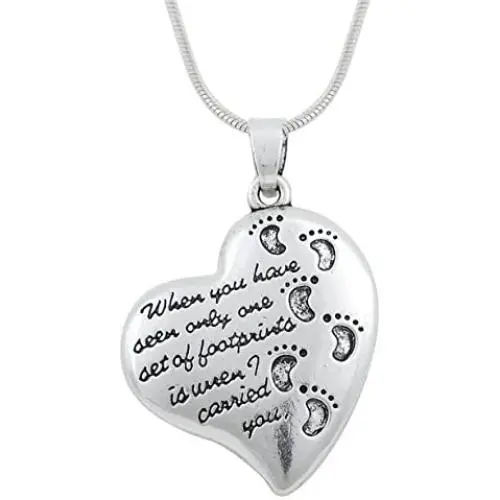 Lemegeton Footprints in the Sand Beautiful Poems Heart Shaped Necklace Gift Jewelry for Men Women