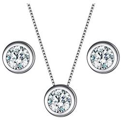 EleQueen 925 Sterling Silver 0.7 Carat Solitaire CZ Dot Pendants Necklace Stud Earrings Jewelry Sets