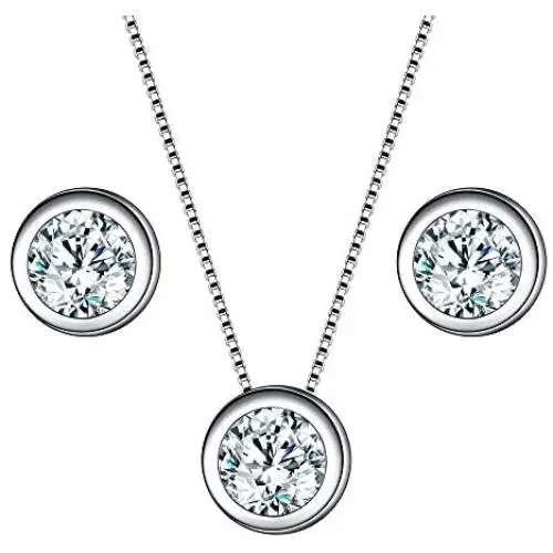 EleQueen 925 Sterling Silver 0.7 Carat Solitaire CZ Dot Pendants Necklace Stud Earrings Jewelry Sets EleQueen 925 Sterling Silver 0.7 Carat Solitaire CZ Dot Pendants Necklace Stud Earrings Jewelry Sets