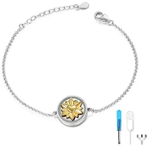 POPKIMI Sterling Silver Suflower/Rose Flower/Dog Paw Urn Cremation Bracelet Pet Ashes for Women Keepsake Jewelry POPKIMI Sterling Silver Suflower/Rose Flower/Dog Paw Urn Cremation Bracelet Pet Ashes for Women Keepsake Jewelry
