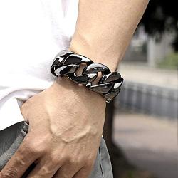 ROWIN&CO Jewelry Huge 32mm Mens Chunky Bracelet Black Heavy Sturdy 316L Stainless Steel Cuban Chain with Box Lock Clasp, 9.5 Inch/10.5 oz