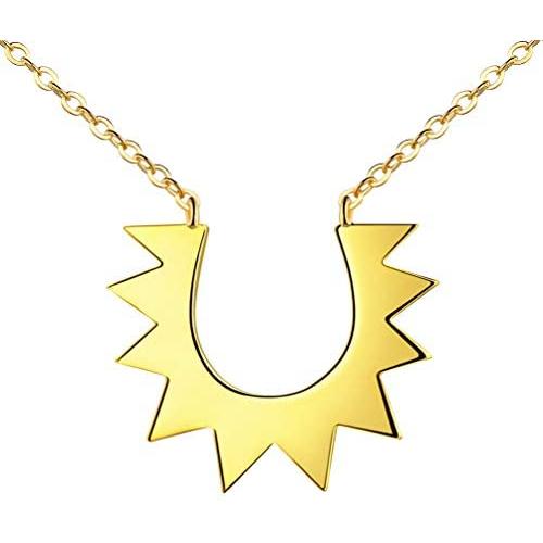 Besilver Large Sun Necklace Sterling Silver 18K Gold Filled Sunshine Pendant Crystal Round Moon Star Necklace Women Men Unisex Celestial Jewelry Birthday for Wife Girlfriend