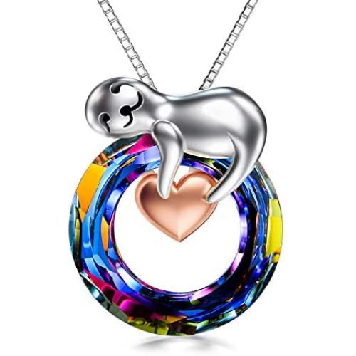 TOUPOP Sloth Gifts for Women s925 Sterling Silver Sloth Pendant Necklace with Volcano Crystal Jewelry Gifts for Birthday Best Friend Mothers Day gifts for her Mom Wife Daughter Granddaughter Animal Lovers