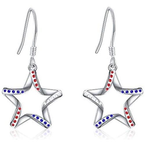 925 Sterling Silver Usa American Flag Earrings for Women Patriotic Red White And Blue Star Stud Earings America great again Independence Day Jewelry Gifts
