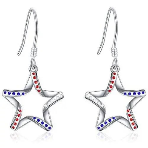 925 Sterling Silver Usa American Flag Earrings for Women Patriotic Red White And Blue Star Stud Earings America great again Independence Day Jewelry Gifts