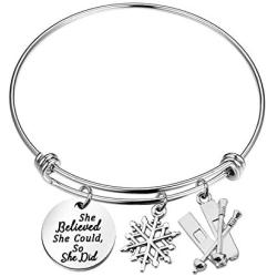 POTIY Skiing Bracelet Ski Snowflake Charm Bracelet She Believed She Could So She Did Jewelry Gift for Skier Sports Bracelet