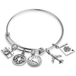 WENATA Travel Bangle Traveler Bracelet Graduation Gift Wanderlust Bracelet Adventure Gift Inspirational Jewelry Gift DIY Bracelet for Traveler