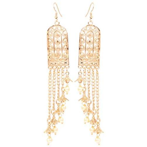 Touchstone''Contemporary Kundan Collection'' Exotic Indian Bollywood Desire Royal Mughal Kundan Polki Look Floral Faux Ruby Jewelry Chandelier Earrings In Gold Tone For Women