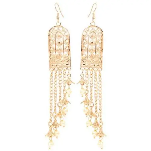 Touchstone''Contemporary Kundan Collection'' Exotic Indian Bollywood Desire Royal Mughal Kundan Polki Look Floral Faux Ruby Jewelry Chandelier Earrings In Gold Tone For Women