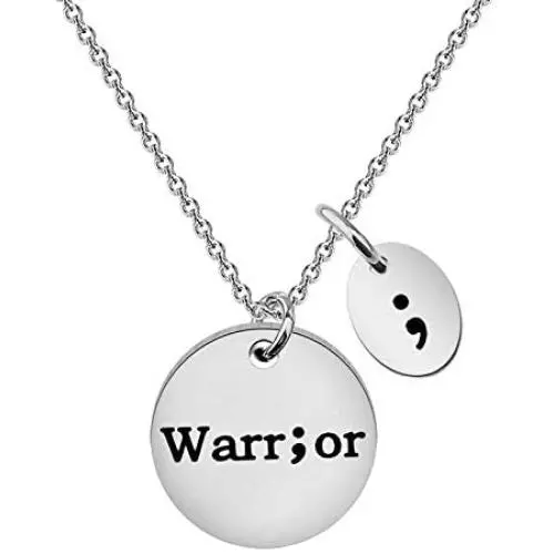 HOLLP Warrior Semicolon Necklace Mental Health Depression Awareness Semicolon Jewelry Inspirational Semicolon Gifts for Women Girls HOLLP Warrior Semicolon Necklace Mental Health Depression Awareness Semicolon Jewelry Inspirational Semicolon Gifts for Women Girls