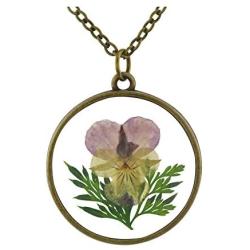 FM FM42 Natural Purple Pressed Dried Flower Round Pendant Necklace FN4032