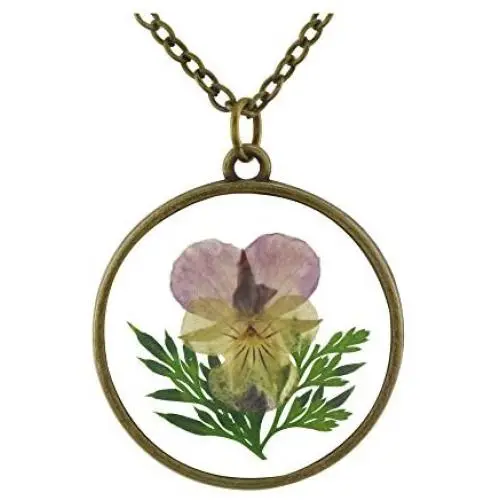 FM FM42 Natural Purple Pressed Dried Flower Round Pendant Necklace FN4032 FM FM42 Natural Purple Pressed Dried Flower Round Pendant Necklace FN4032