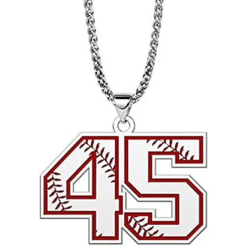 LuxglitterLin Baseball Jersey Number 45 Pendant Necklace Inspiration Punk Initial Stainless Steel Jewelry for Men 3mm Keel Link Chain 25mm High LuxglitterLin Baseball Jersey Number 45 Pendant Necklace Inspiration Punk Initial Stainless Steel Jewelry for Men 3mm Keel Link Chain 25mm High