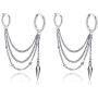Fusamk Hip Hop Stainless Steel Tube Circle Clip On Hoop Earrings Tassel Chain Dangle Earrings,2PCS