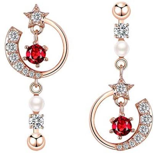 MadeOne 18K gold plating 925 Sterling Silver Cubic Zirconia Asymmetric Moon and Star dangle drop earrings for women Jewelry Christmas gifts with Box Packing