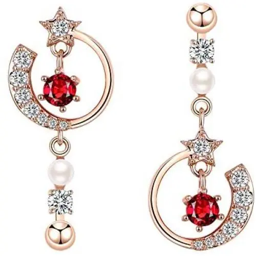 MadeOne 18K gold plating 925 Sterling Silver Cubic Zirconia Asymmetric Moon and Star dangle drop earrings for women Jewelry Christmas gifts with Box Packing MadeOne 18K gold plating 925 Sterling Silver Cubic Zirconia Asymmetric Moon and Star dangle drop earrings for women Jewelry Christmas gifts with Box Packing