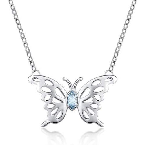 Eusense 925 Sterling Silver Butterfly Necklace Birthstone Necklaces for Women, Dainty Small Butterfly Pendant Birthstone Jewelry for Girls