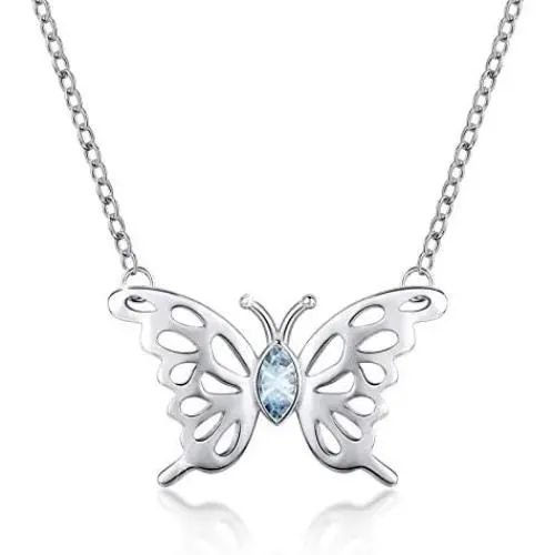 Eusense 925 Sterling Silver Butterfly Necklace Birthstone Necklaces for Women, Dainty Small Butterfly Pendant Birthstone Jewelry for Girls
