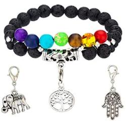 7 Chakra Bracelets For Women Men 8mm Lava Rock Stone Essential Oil Diffuser Healing Anxiety Distance Couple Friendship Charm Bracelet