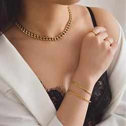 Honsny 12PCS Chain Bracelets for Women 14K Gold Plated Pearl Lock Flat Cable Chain Beaded Bracelets Adjustable Link Chain Bracelet Set Dainty Paperclip Jewelry Set