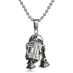 Star Wars Jewelry Unisex R2-D2 Stainless Steel and Enamel Cut Out Kids Pendant Necklace, 19''