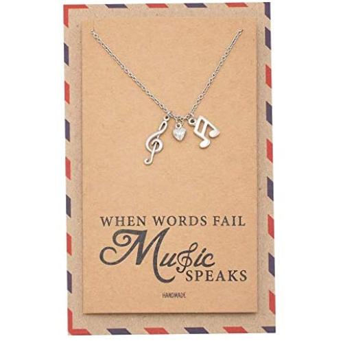Quan Jewelry Music Note Necklace, Treble Clef Necklace, Best Musical Jewelry Gift for Music Lovers, 16 to 18 inches