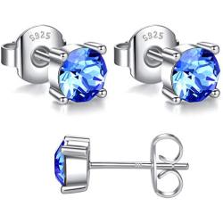 Swarovski Stud Earrings for Women - 925 Sterling Silver Crystal Earrings - Birthstone Earrings Studs for Girls - Sapphire Crystal From Swarovski By GoSparkling Allergy-Free Passed SGS Inspection