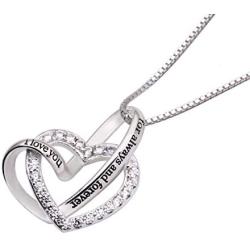 ALOV Jewelry Sterling Silver I Love You for Always and Forever Love Heart Cubic Zirconia Necklace