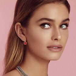 Swarovski Crystal Flower Leverback Drop Earrings for Women 14K Rose Gold Plated Hypoallergenic Jewelry