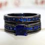 wedding ring set Two Rings His Hers Couples Rings Womens Black Gold Plated Blue Sapphire CZ Wedding Engagement Ring Bridal Sets & Mens Titanium Wedding Band