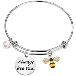 BAUNA Honey Bee Keychain Bee Yourself and Love Who You are Bumble Bee Charm Insect Key Chain Bee Jewelry Inspirational Graduation Bee Gift