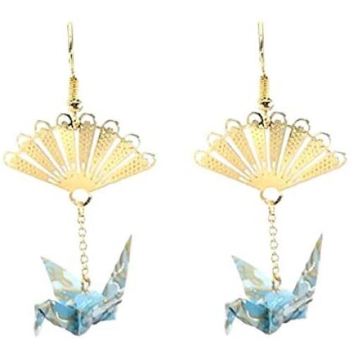 CutieJewelry Crane Origami Bird Fan Dangle Cute Pretty Earrings