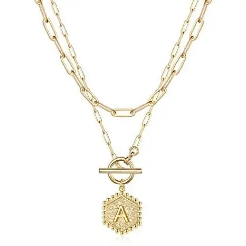 Layered Gold Initial Necklaces for Women, 14K Gold Plated Paperclip Link Chain Necklace Hexagon Letter Pendant Toggle Clasp Layering Necklaces for Women Gold Layered Initial Choker Necklaces for Women Layered Gold Initial Necklaces for Women, 14K Gold Plated Paperclip Link Chain Necklace Hexagon Letter Pendant Toggle Clasp Layering Necklaces for Women Gold Layered Initial Choker Necklaces for Women