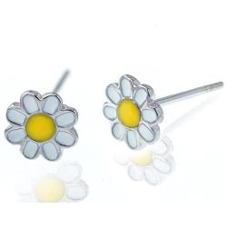 Solid 925 Stering Silver enamel Cute Daisy flower Stud Earrings For Girls Teens women