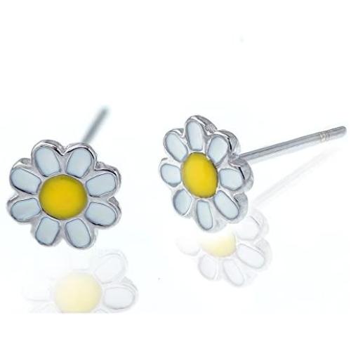 Solid 925 Stering Silver enamel Cute Daisy flower Stud Earrings For Girls Teens women