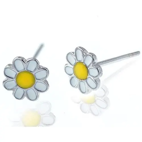 Solid 925 Stering Silver enamel Cute Daisy flower Stud Earrings For Girls Teens women