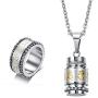 XUANPAI Stainless Steel Buddhist Mantra Om Mani Padme Hum Spniner Ring Urn Nekclace,Religion Jewelry Set