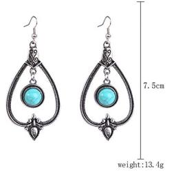 Vintage Earrings Bohemian Ethnic Turquoise Pendant Long Bandage Suede Choker Necklaces Teardrop Circle Round Hallow Pattern Dangle Set for Women Girls Jewelry