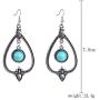 Vintage Earrings Bohemian Ethnic Turquoise Pendant Long Bandage Suede Choker Necklaces Teardrop Circle Round Hallow Pattern Dangle Set for Women Girls Jewelry