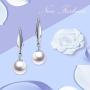 18K White Gold Pearl Dangle Earrings for Women, Fine Jewelry Gifts for Her (9mm Cultured Freshwater Pearl)